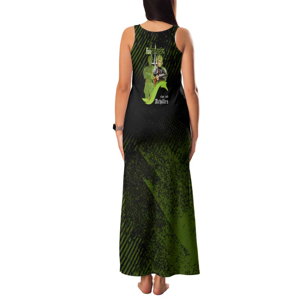 Achilles Fate Apocrypha Theme Tank Maxi Dress with Spear Pose and Green Black Grunge Graphic Design - The Mazicc
