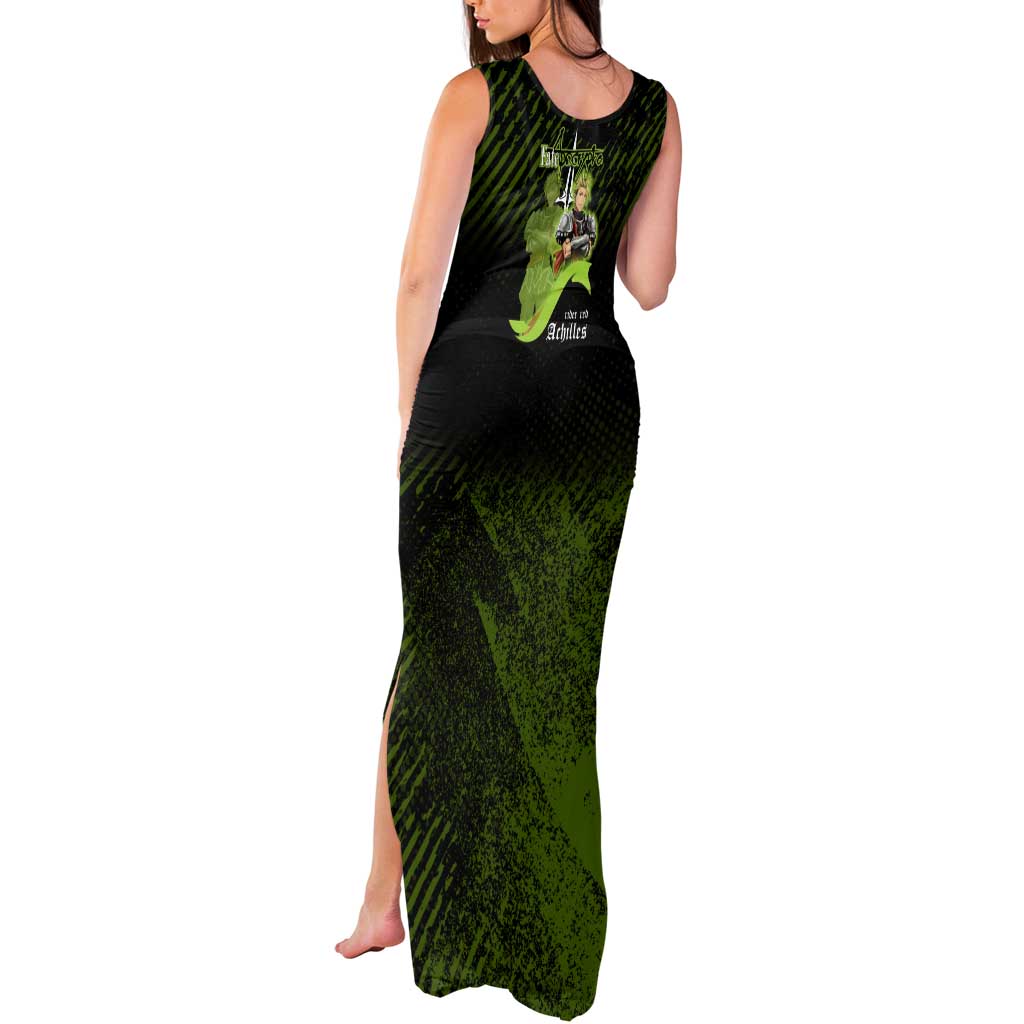 Achilles Fate Apocrypha Theme Tank Maxi Dress with Spear Pose and Green Black Grunge Graphic Design - The Mazicc