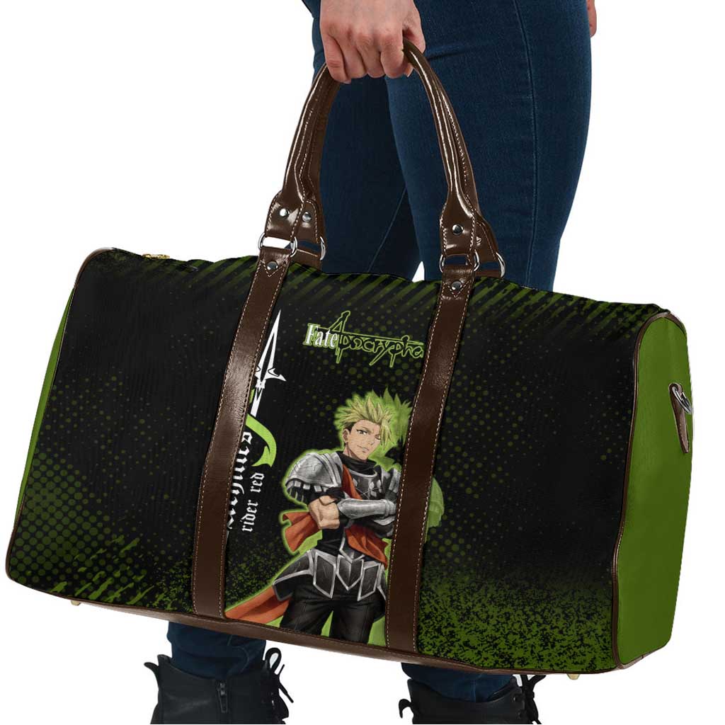 Achilles Fate Apocrypha Theme Travel Bag with Spear Pose and Green Black Grunge Graphic Design - The Mazicc