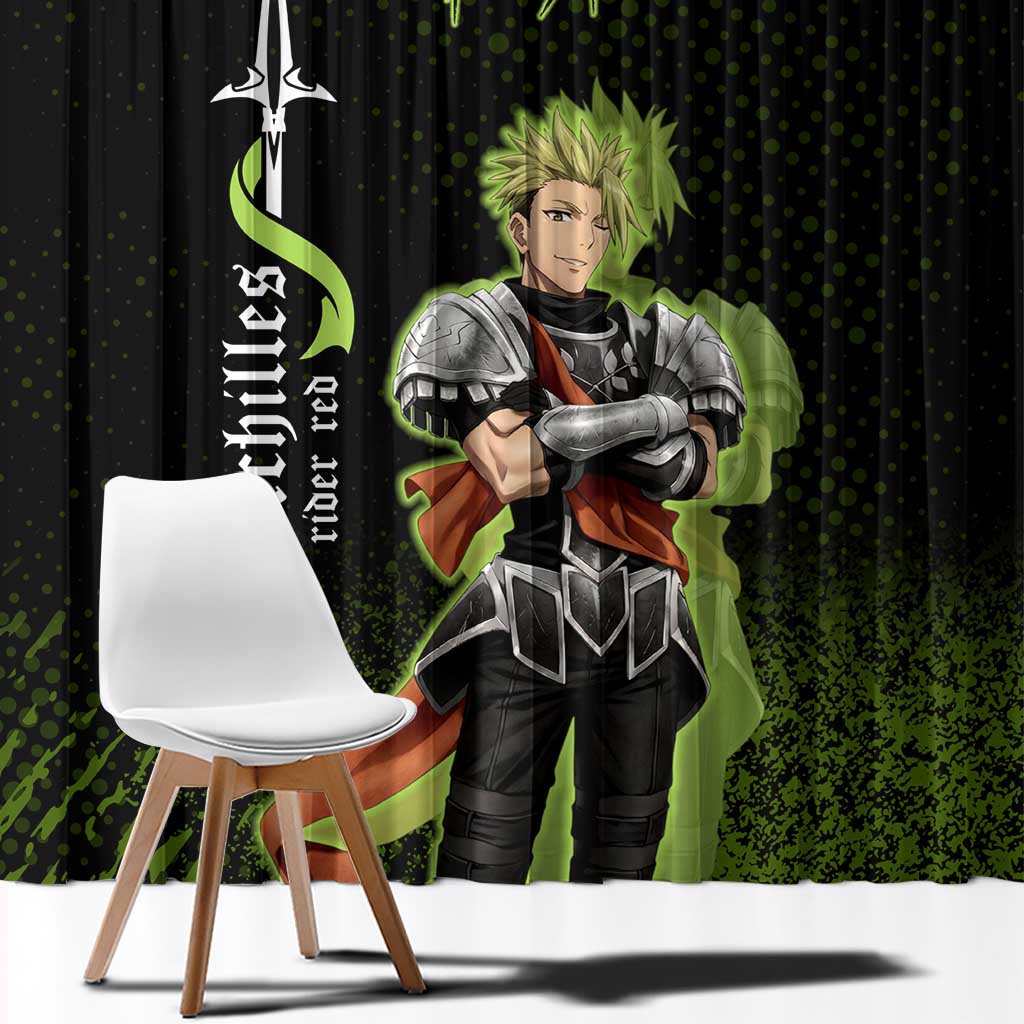 Achilles Fate Apocrypha Theme Window Curtain with Spear Pose and Green Black Grunge Graphic Design - The Mazicc