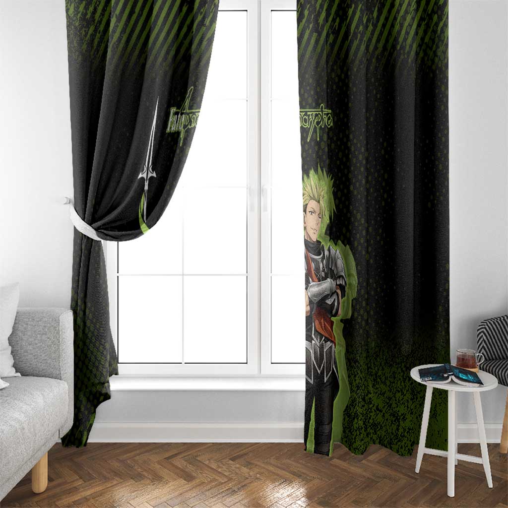Achilles Fate Apocrypha Theme Window Curtain with Spear Pose and Green Black Grunge Graphic Design - The Mazicc