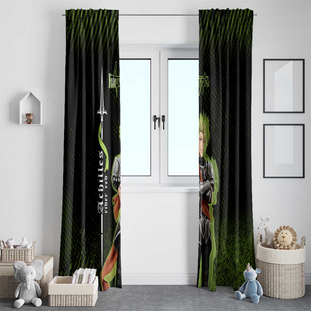 Achilles Fate Apocrypha Theme Window Curtain with Spear Pose and Green Black Grunge Graphic Design - The Mazicc