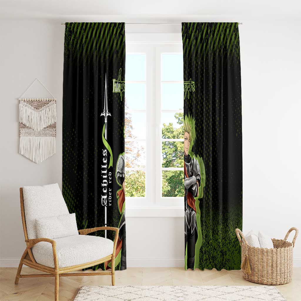 Achilles Fate Apocrypha Theme Window Curtain with Spear Pose and Green Black Grunge Graphic Design - The Mazicc