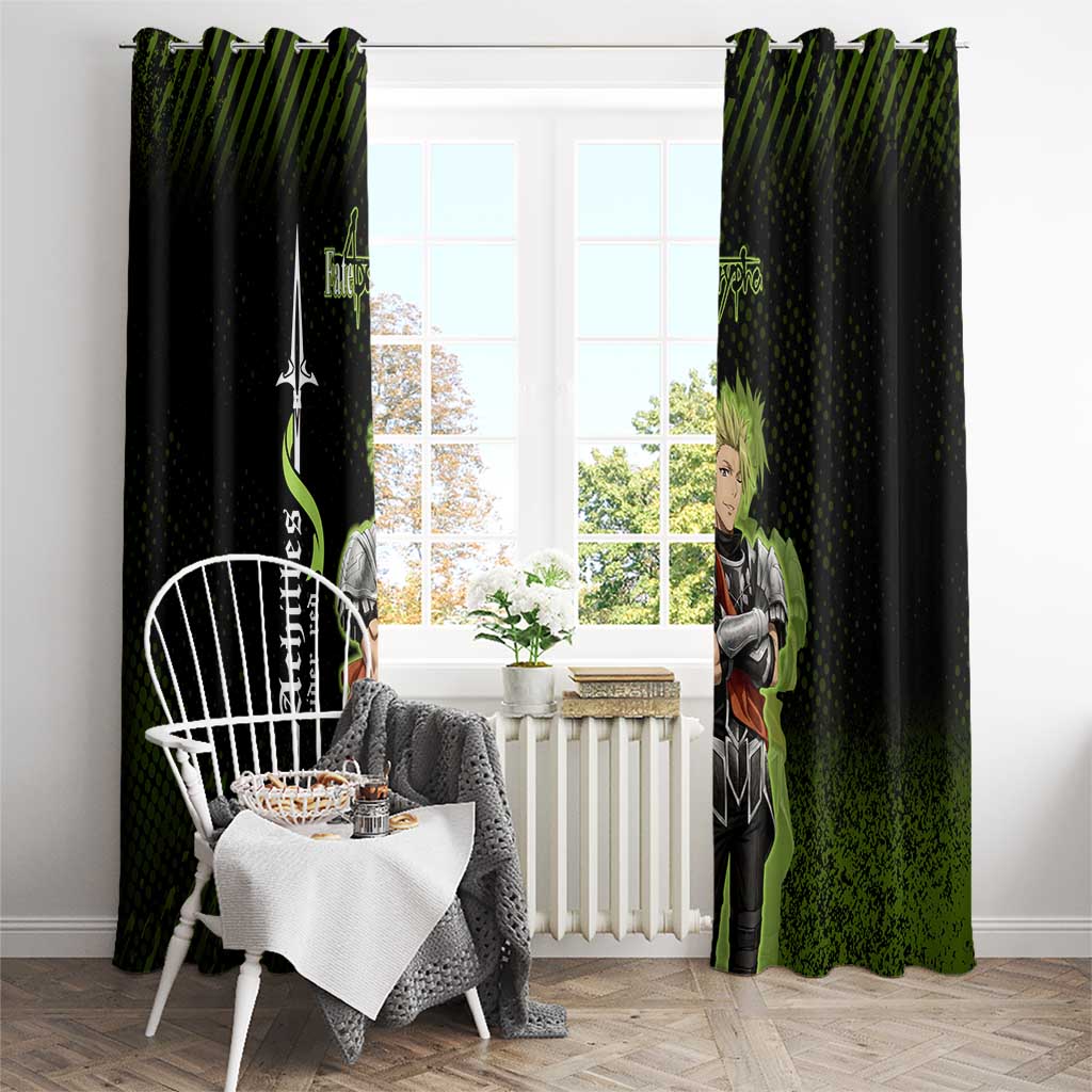 Achilles Fate Apocrypha Theme Window Curtain with Spear Pose and Green Black Grunge Graphic Design - The Mazicc