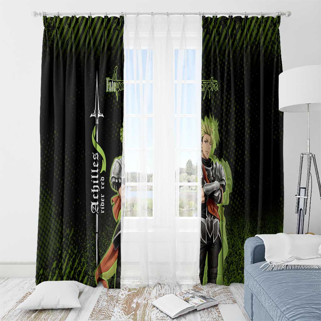 Achilles Fate Apocrypha Theme Window Curtain with Spear Pose and Green Black Grunge Graphic Design - The Mazicc