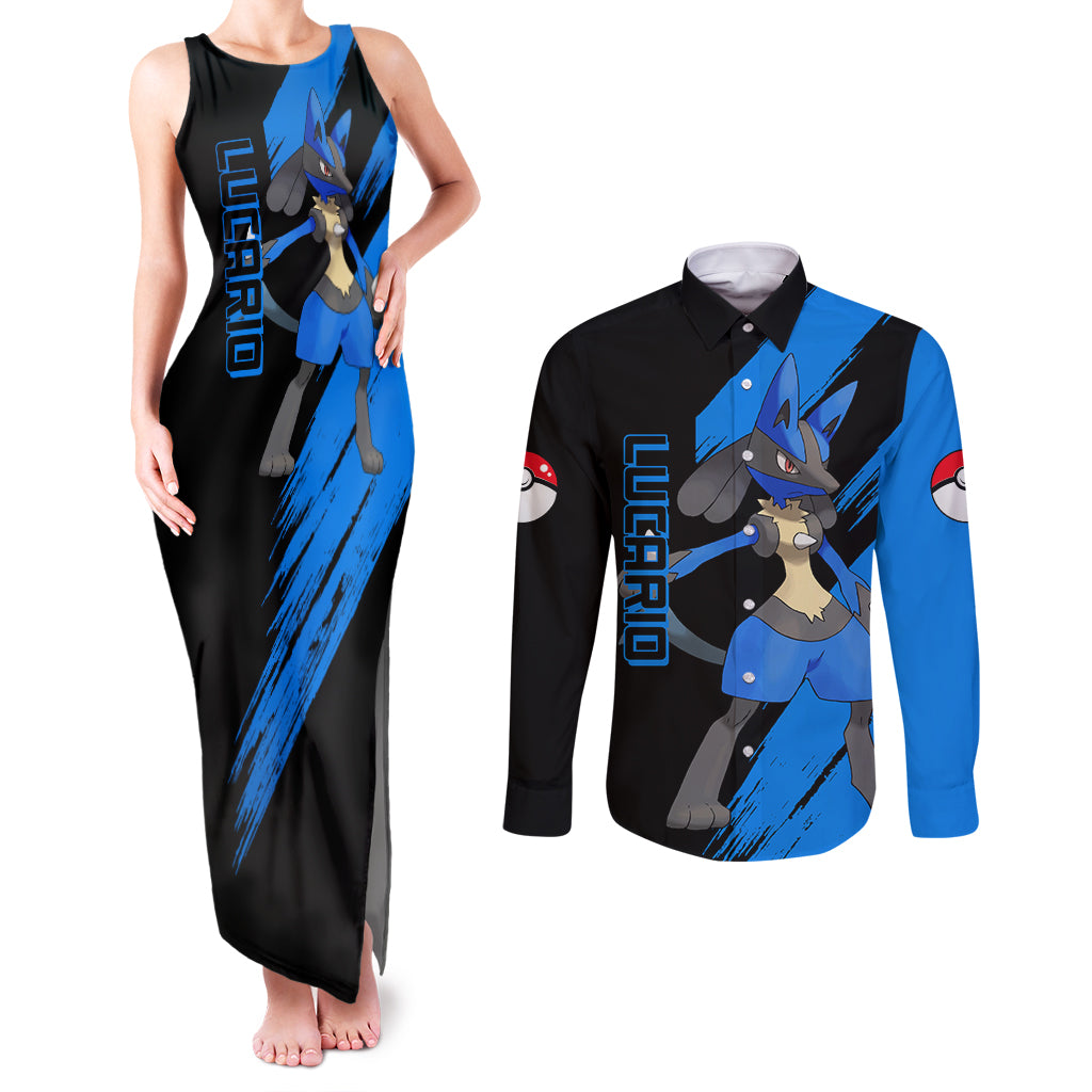 Lucario mix Mega Evolved Couples Matching Tank Maxi Dress and Long Sleeve Button Shirt