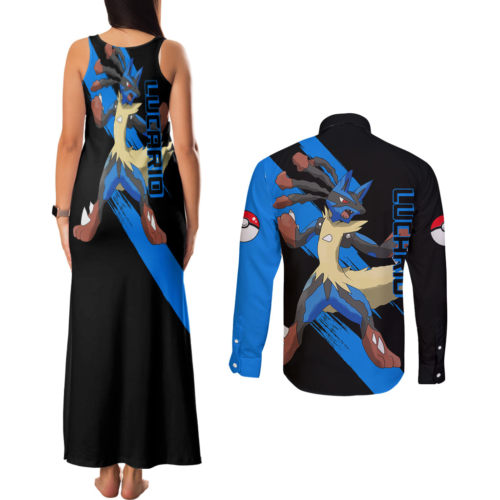Lucario mix Mega Evolved Couples Matching Tank Maxi Dress and Long Sleeve Button Shirt