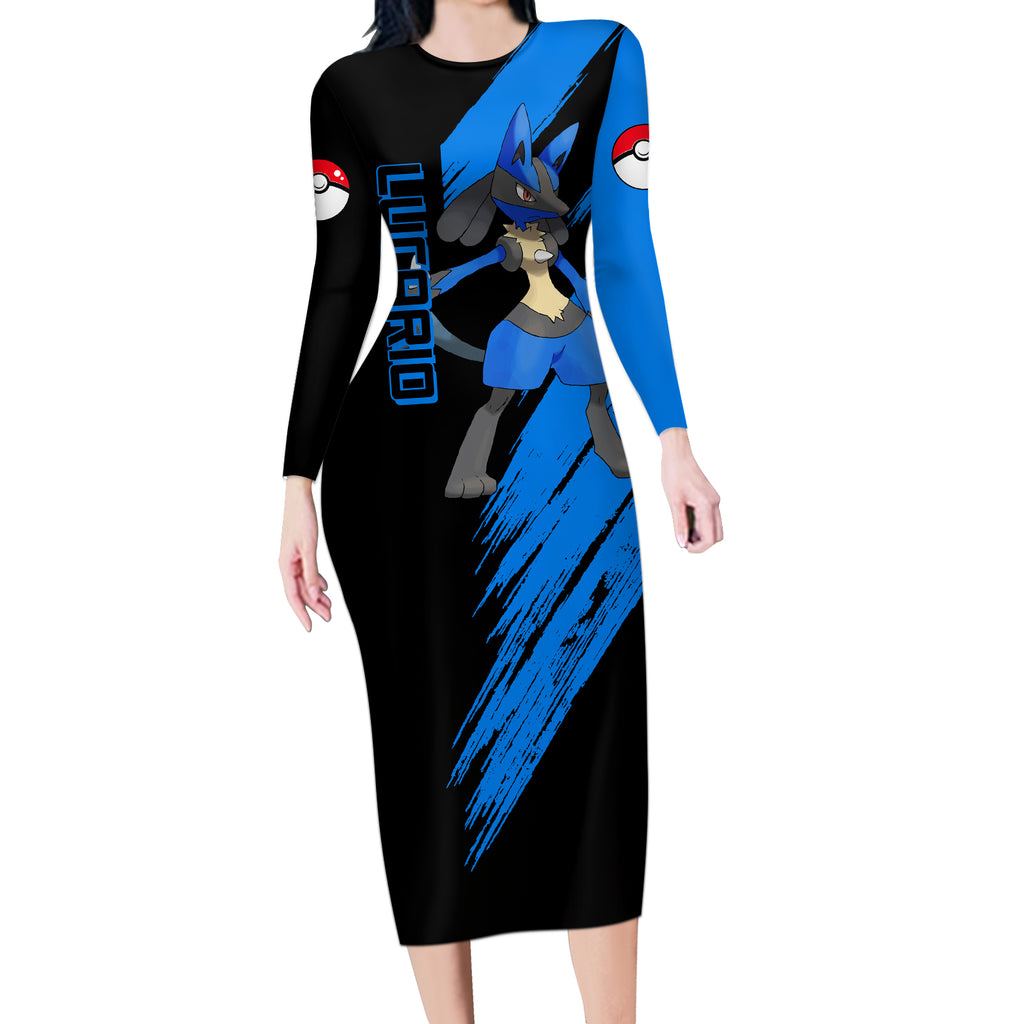 Lucario mix Mega Evolved Long Sleeve Bodycon Dress
