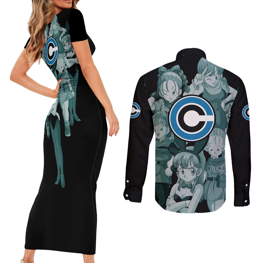 Bulma Couples Matching Short Sleeve Bodycon Dress and Long Sleeve Button Shirt Dragon Ball