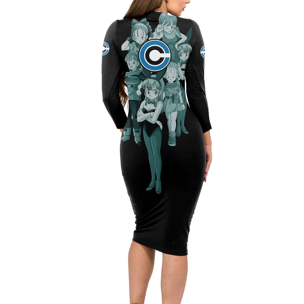 Bulma Long Sleeve Bodycon Dress Dragon Ball
