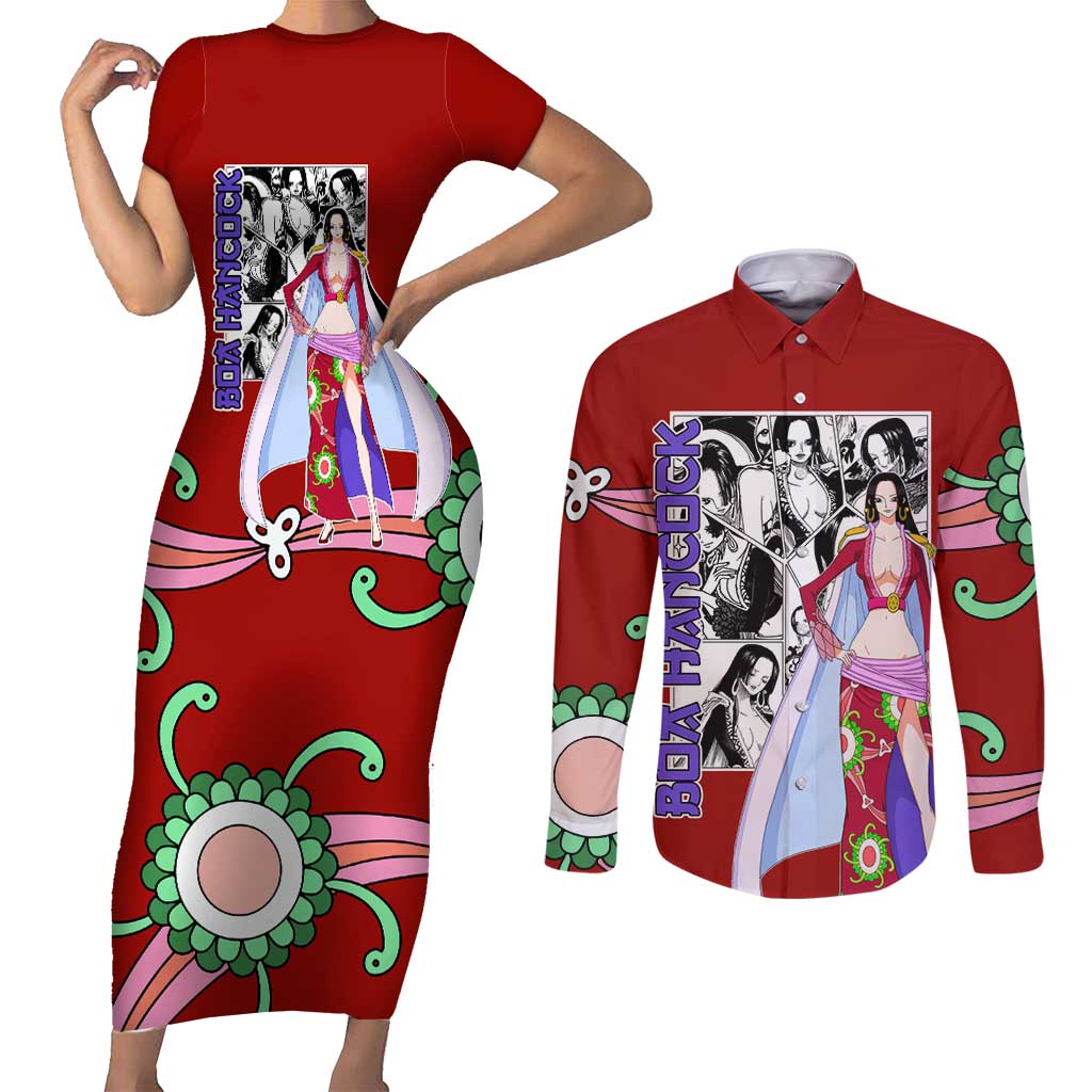Boa Hancock - One Piece Couples Matching Short Sleeve Bodycon Dress and Long Sleeve Button Shirt Anime Mix Manga Style