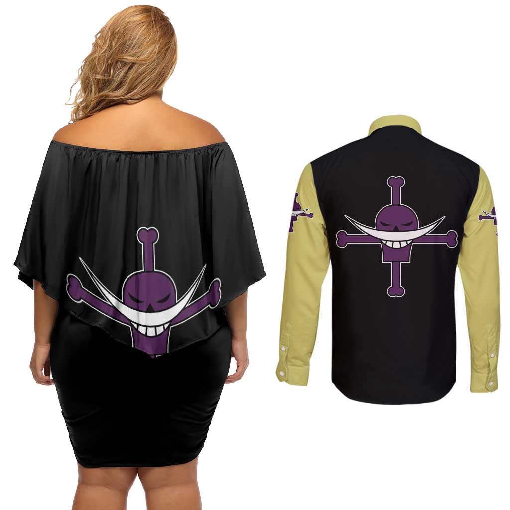 Edward Newgate - One Piece Couples Matching Off Shoulder Short Dress and Long Sleeve Button Shirt Anime Mix Manga Style