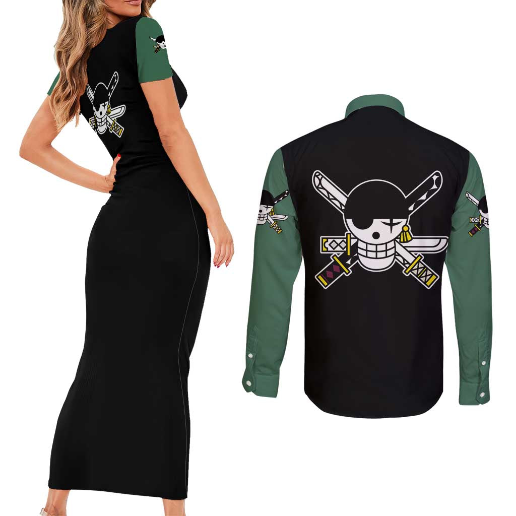 Roronoa Zoro - One Piece Couples Matching Short Sleeve Bodycon Dress and Long Sleeve Button Shirt Anime Mix Manga Style