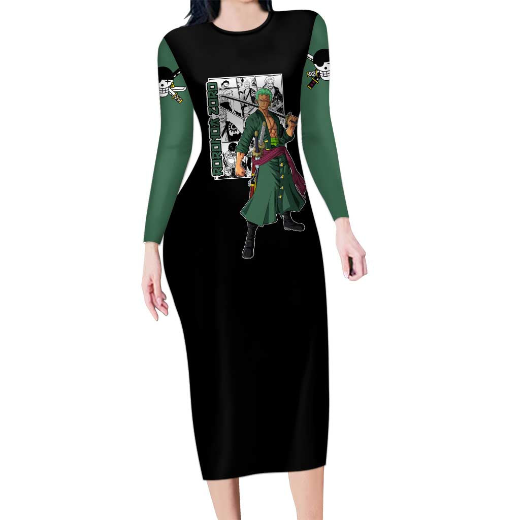 Roronoa Zoro - One Piece Long Sleeve Bodycon Dress Anime Mix Manga Style