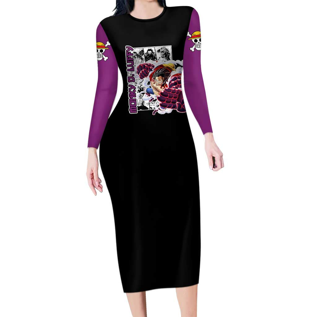 Luffy Gear 4 - One Piece Long Sleeve Bodycon Dress Anime Mix Manga Style
