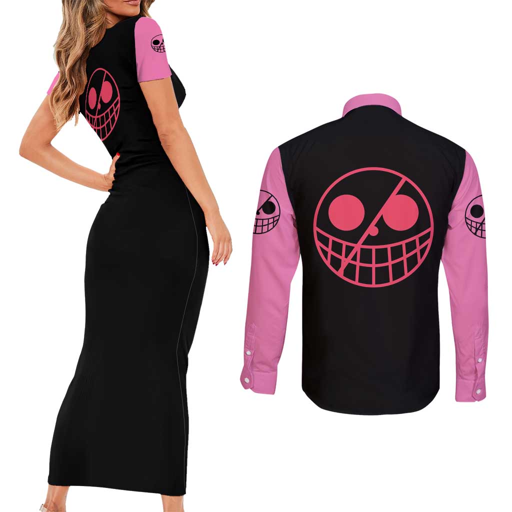 Doflamingo - One Piece Couples Matching Short Sleeve Bodycon Dress and Long Sleeve Button Shirt Anime Mix Manga Style