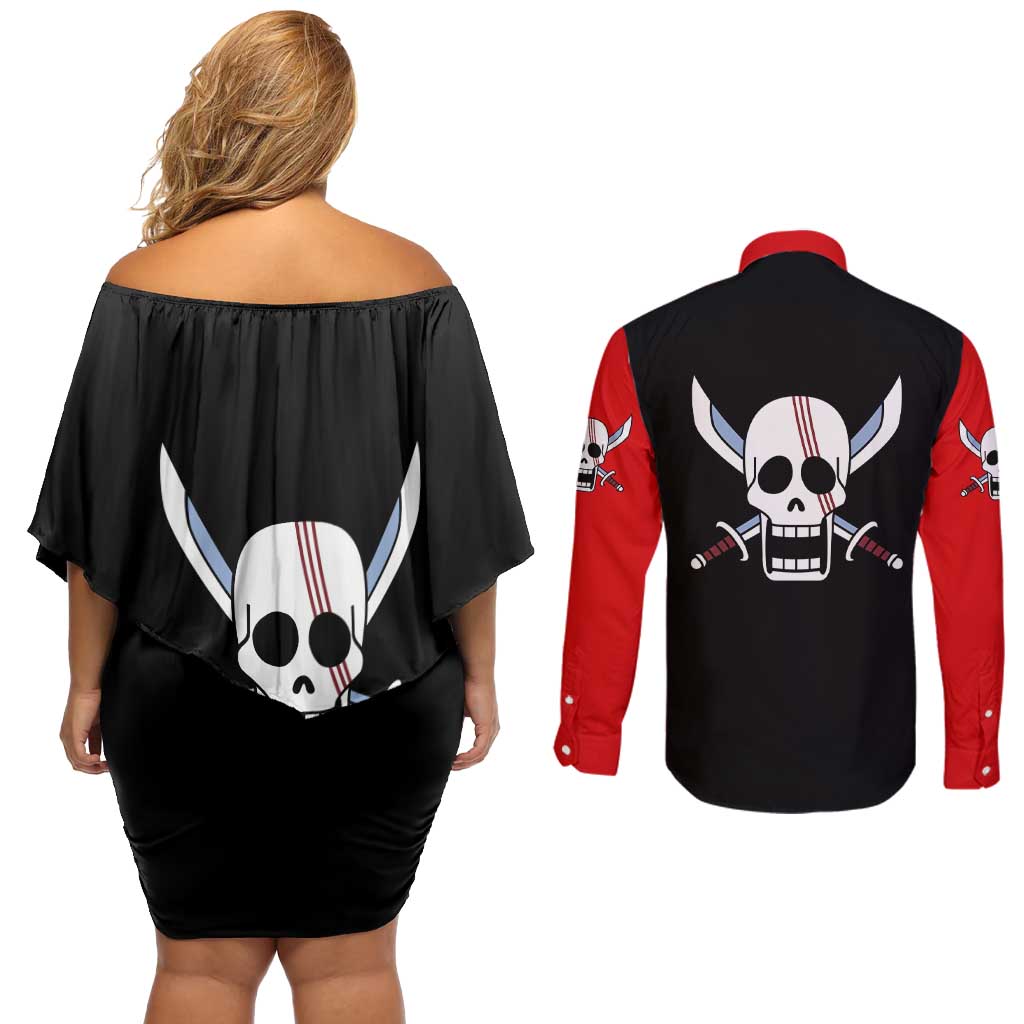Yonko Shanks - One Piece Couples Matching Off Shoulder Short Dress and Long Sleeve Button Shirt Anime Mix Manga Style