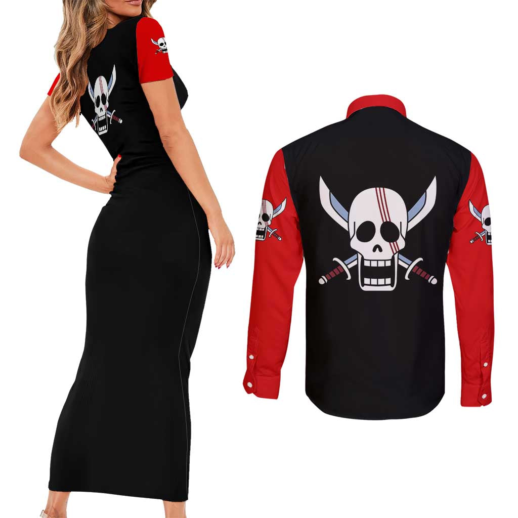Yonko Shanks - One Piece Couples Matching Short Sleeve Bodycon Dress and Long Sleeve Button Shirt Anime Mix Manga Style