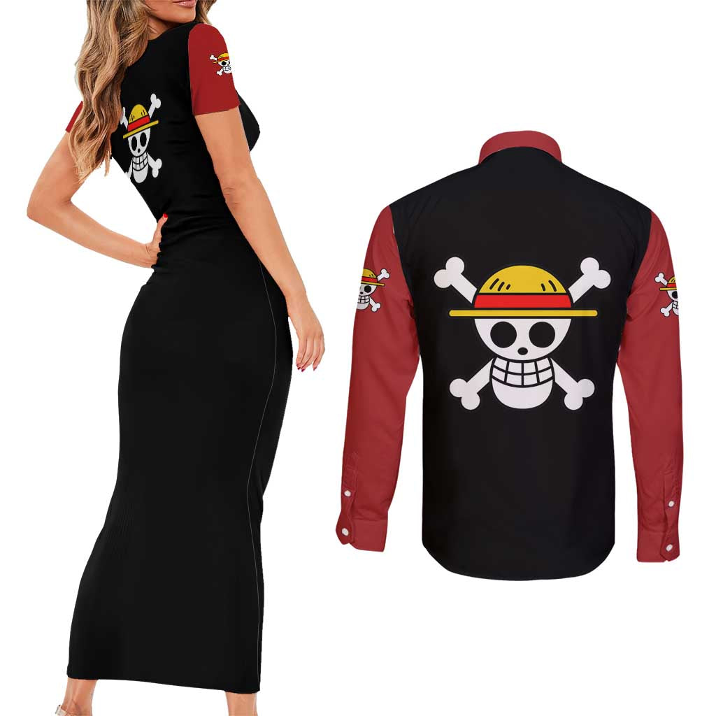 Monkey D. Luffy - One Piece Couples Matching Short Sleeve Bodycon Dress and Long Sleeve Button Shirt Anime Mix Manga Style