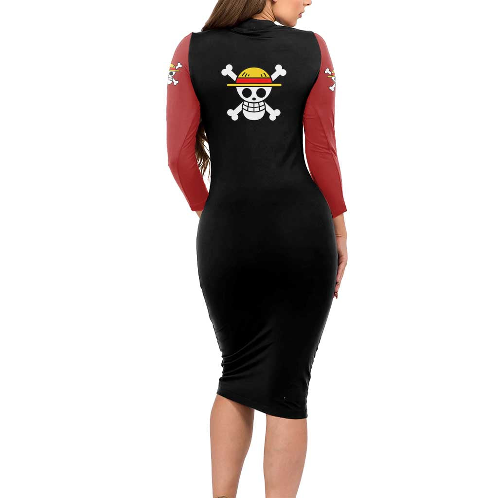 Monkey D. Luffy - One Piece Long Sleeve Bodycon Dress Anime Mix Manga Style
