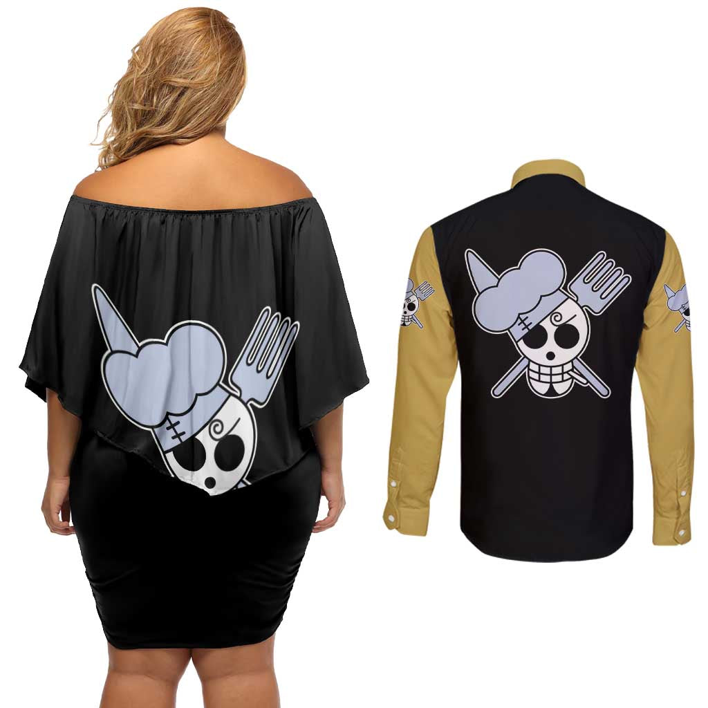 Vin Smoke Sanji - One Piece Couples Matching Off Shoulder Short Dress and Long Sleeve Button Shirt Anime Mix Manga Style