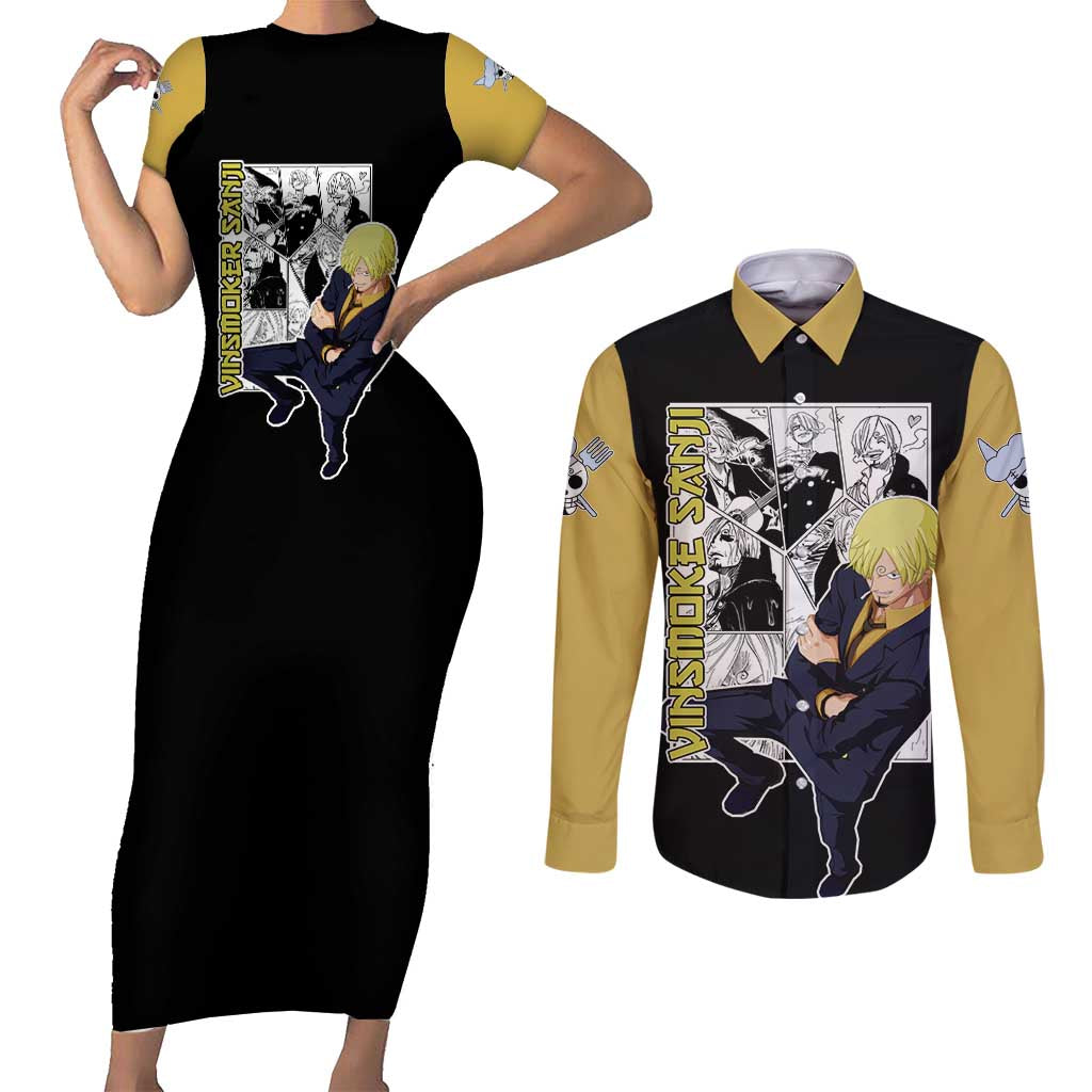 Vin Smoke Sanji - One Piece Couples Matching Short Sleeve Bodycon Dress and Long Sleeve Button Shirt Anime Mix Manga Style