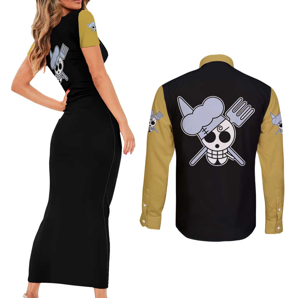 Vin Smoke Sanji - One Piece Couples Matching Short Sleeve Bodycon Dress and Long Sleeve Button Shirt Anime Mix Manga Style