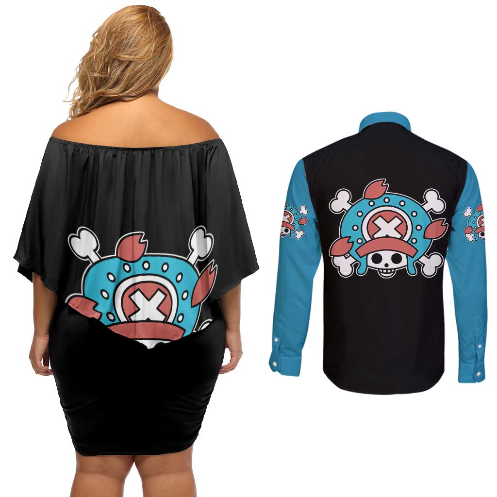 Tony Tony Chopper - One Piece Couples Matching Off Shoulder Short Dress and Long Sleeve Button Shirt Anime Mix Manga Style
