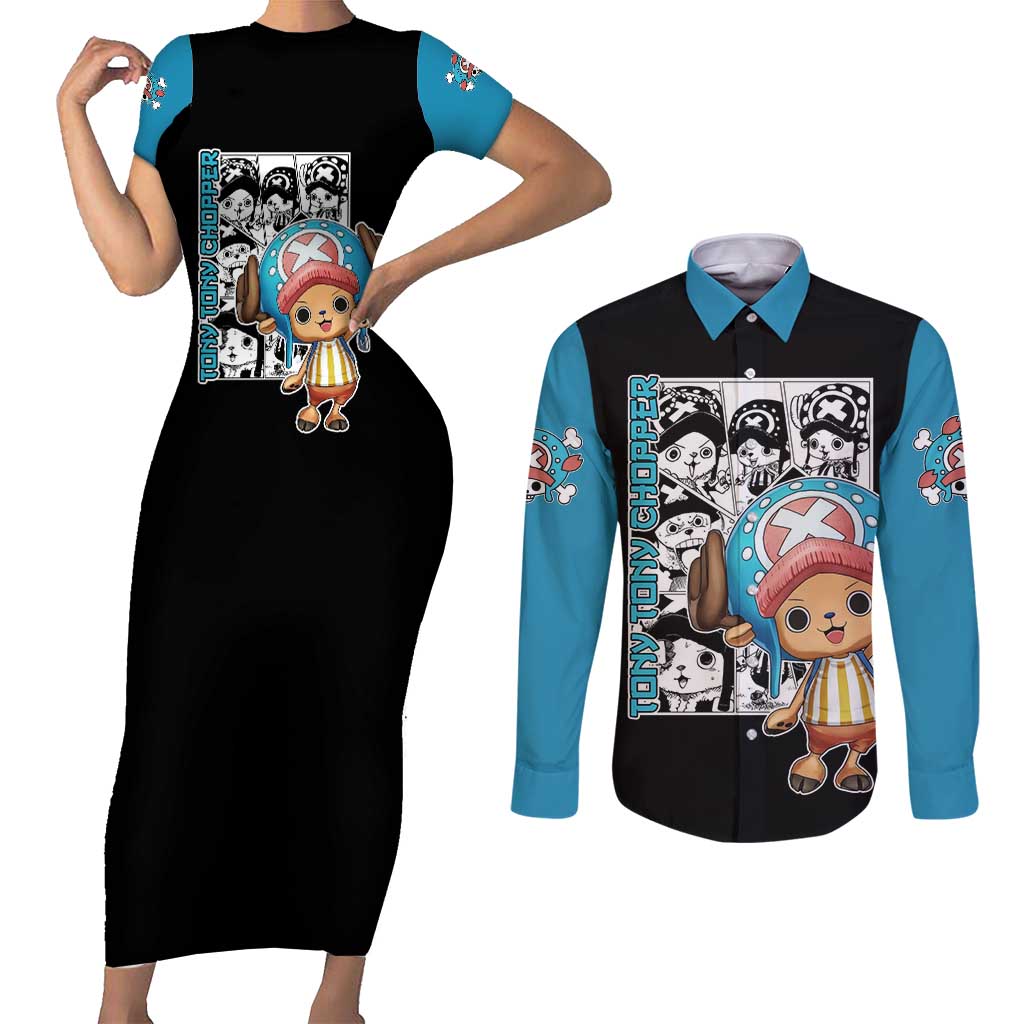 Tony Tony Chopper - One Piece Couples Matching Short Sleeve Bodycon Dress and Long Sleeve Button Shirt Anime Mix Manga Style
