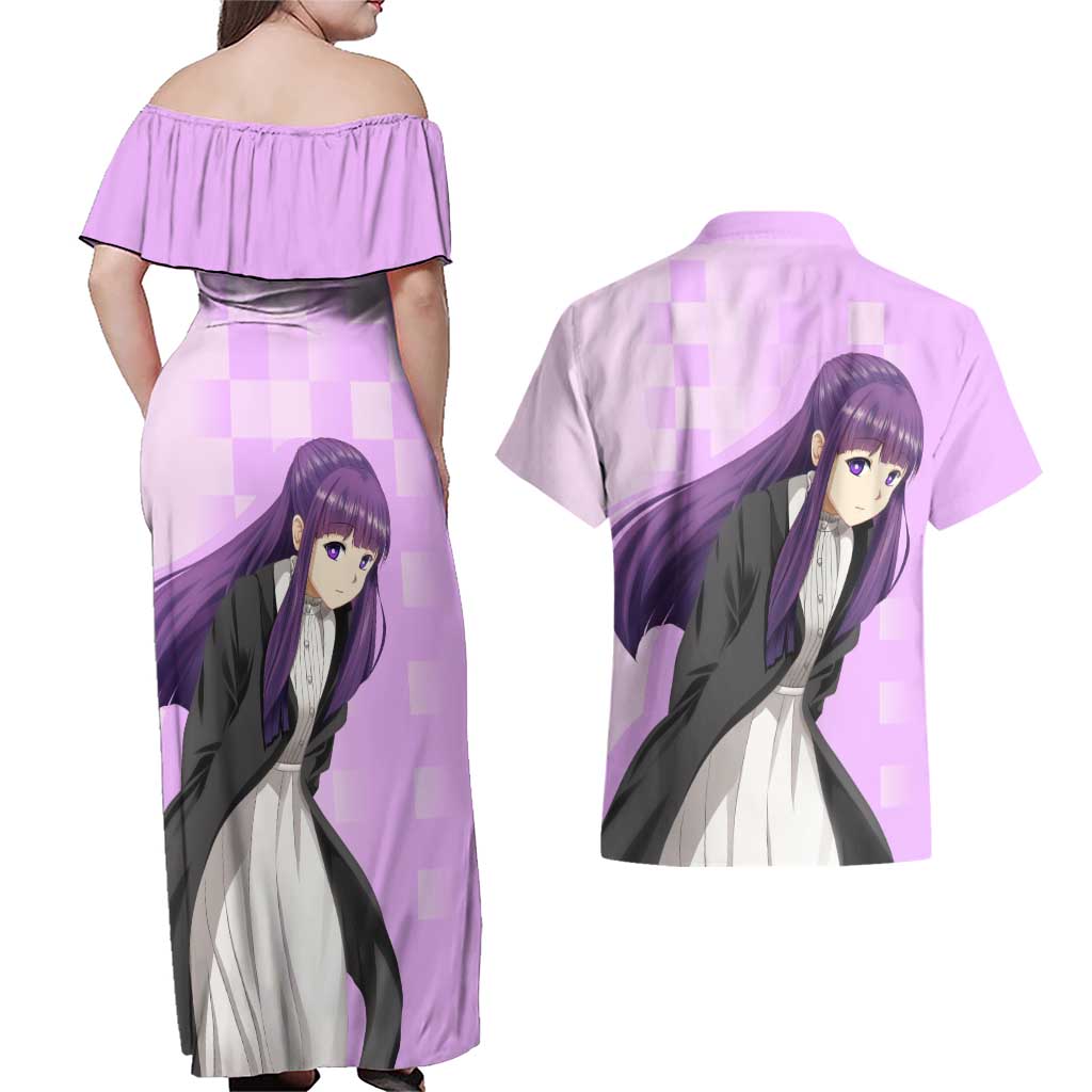 Fern - Frieren Couples Matching Off Shoulder Maxi Dress and Hawaiian Shirt Anime Style
