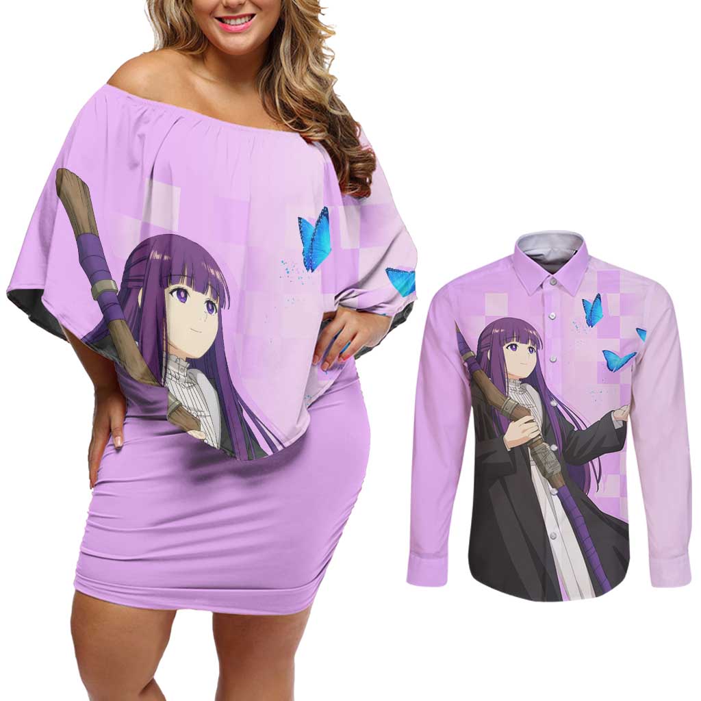Fern - Frieren Couples Matching Off Shoulder Short Dress and Long Sleeve Button Shirt Anime Style