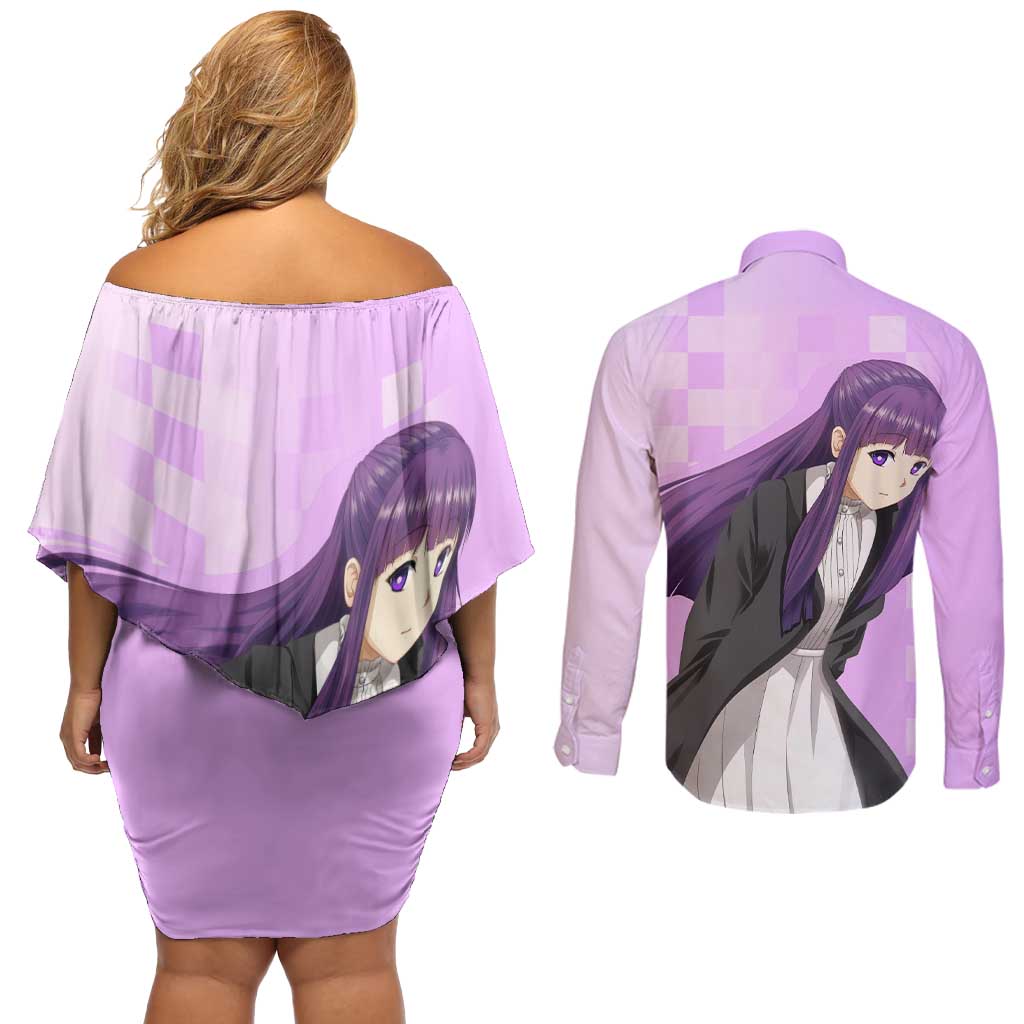 Fern - Frieren Couples Matching Off Shoulder Short Dress and Long Sleeve Button Shirt Anime Style