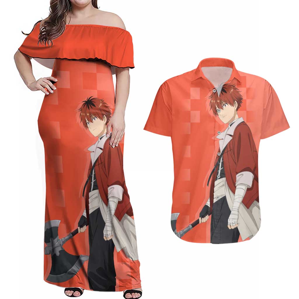 Stark - Frieren Couples Matching Off Shoulder Maxi Dress and Hawaiian Shirt Anime Style