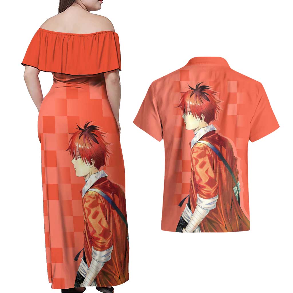 Stark - Frieren Couples Matching Off Shoulder Maxi Dress and Hawaiian Shirt Anime Style