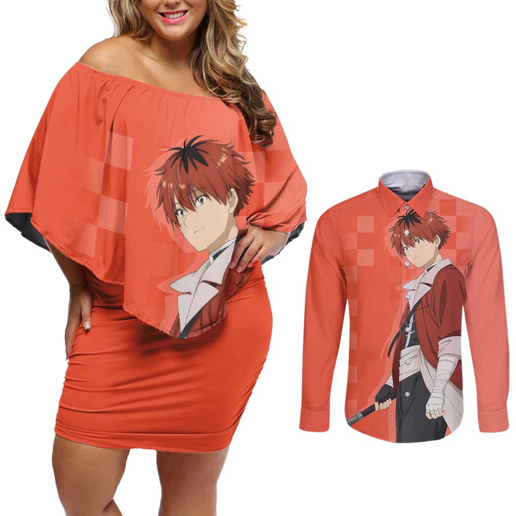 Stark - Frieren Couples Matching Off Shoulder Short Dress and Long Sleeve Button Shirt Anime Style