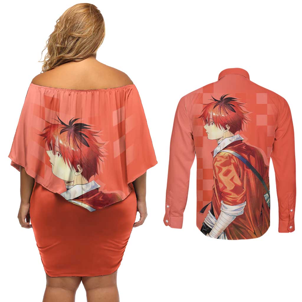 Stark - Frieren Couples Matching Off Shoulder Short Dress and Long Sleeve Button Shirt Anime Style