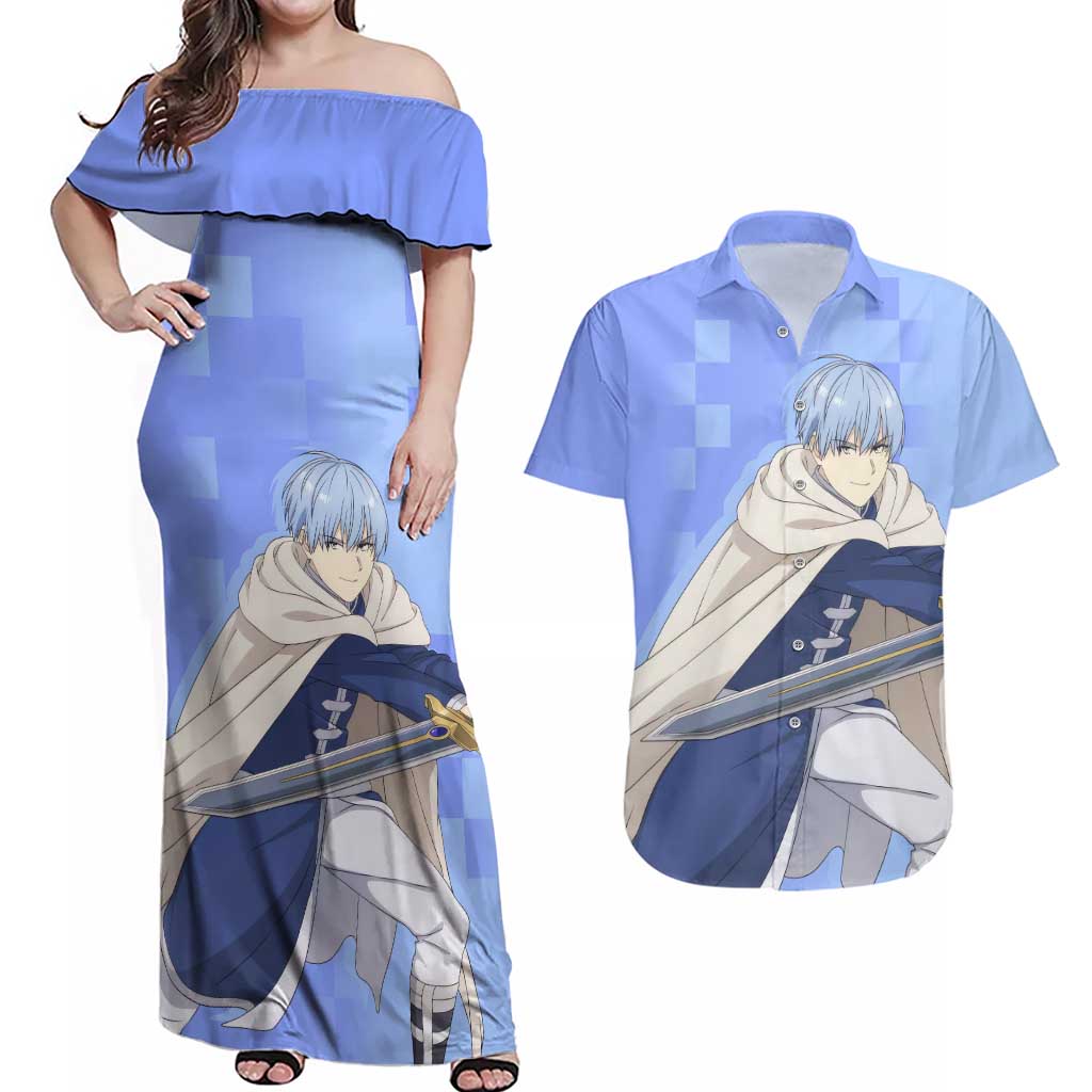 Himmel - Frieren Couples Matching Off Shoulder Maxi Dress and Hawaiian Shirt Anime Style