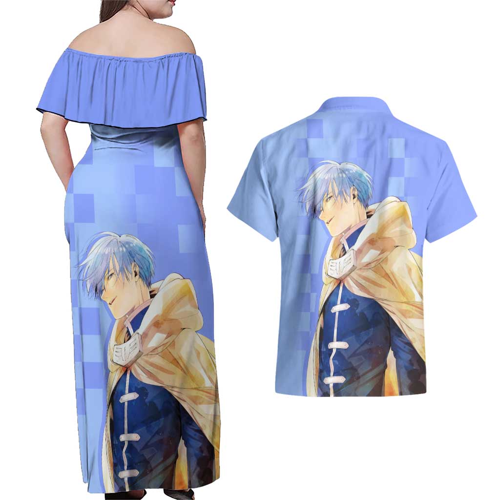 Himmel - Frieren Couples Matching Off Shoulder Maxi Dress and Hawaiian Shirt Anime Style