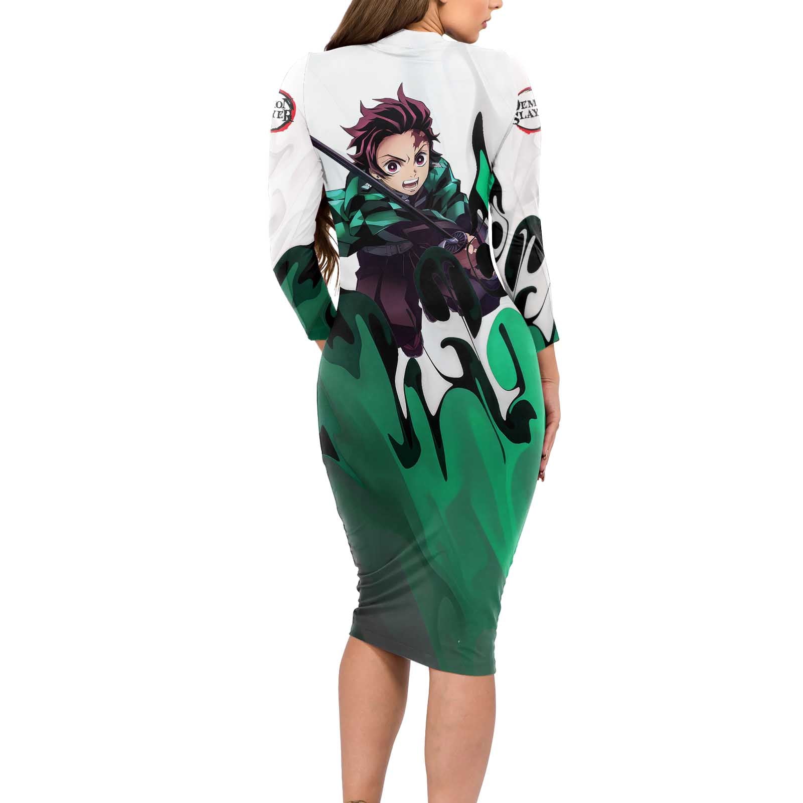 Tanjiro Kamado - Demon Slayer Long Sleeve Bodycon Dress Anime Style