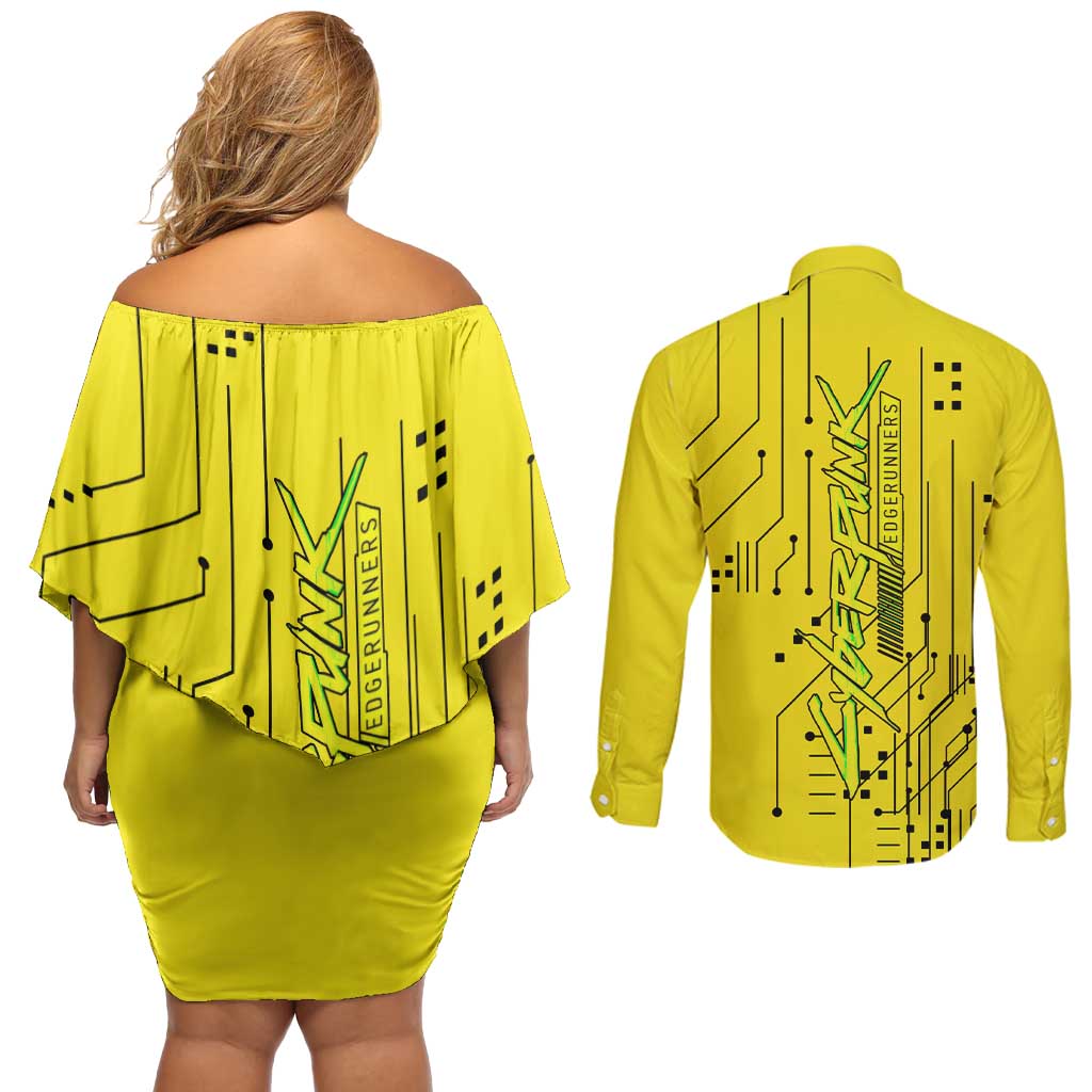 David - Cyberpunk Edgerunners Couples Matching Off Shoulder Short Dress and Long Sleeve Button Shirt Anime Style
