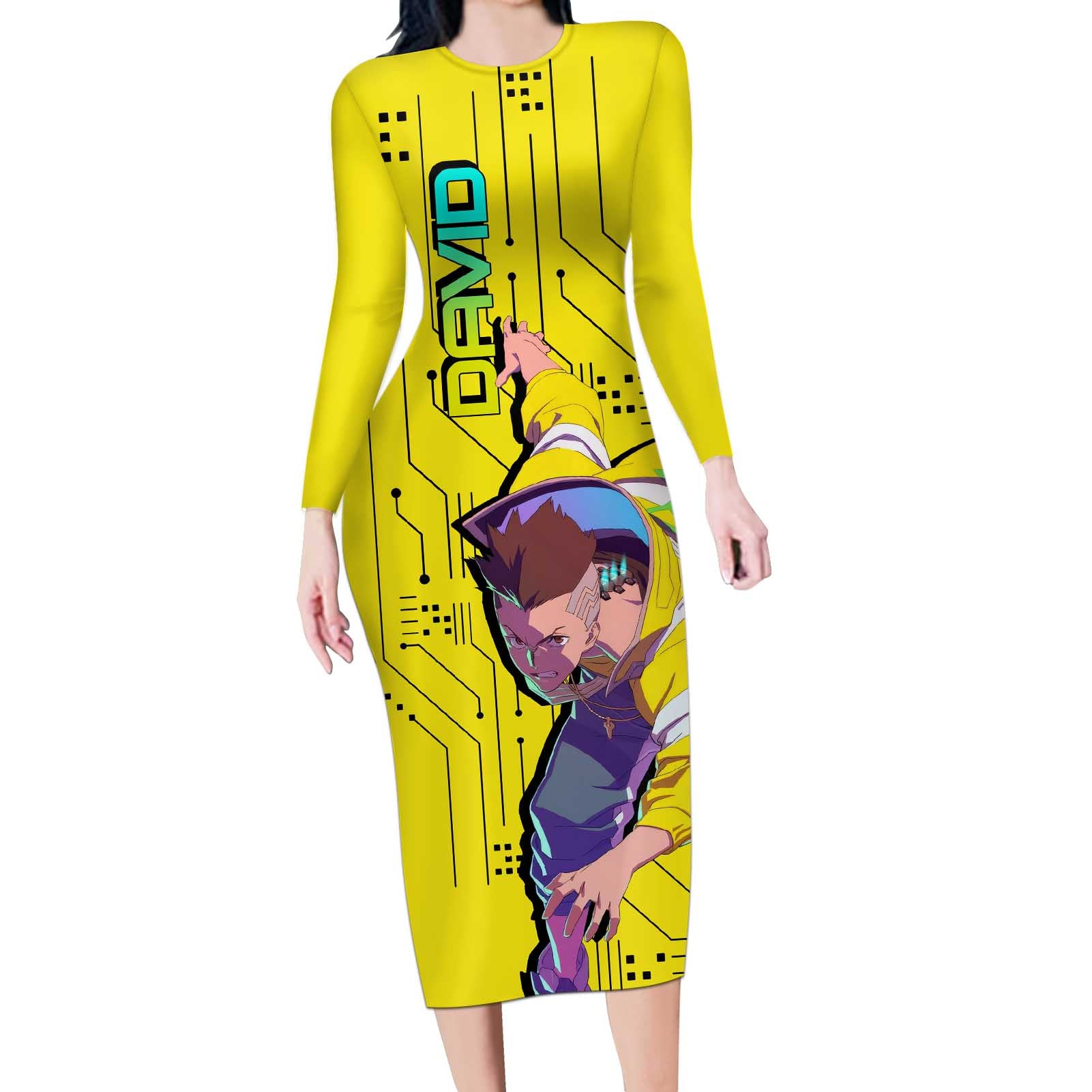 David - Cyberpunk Edgerunners Long Sleeve Bodycon Dress Anime Style