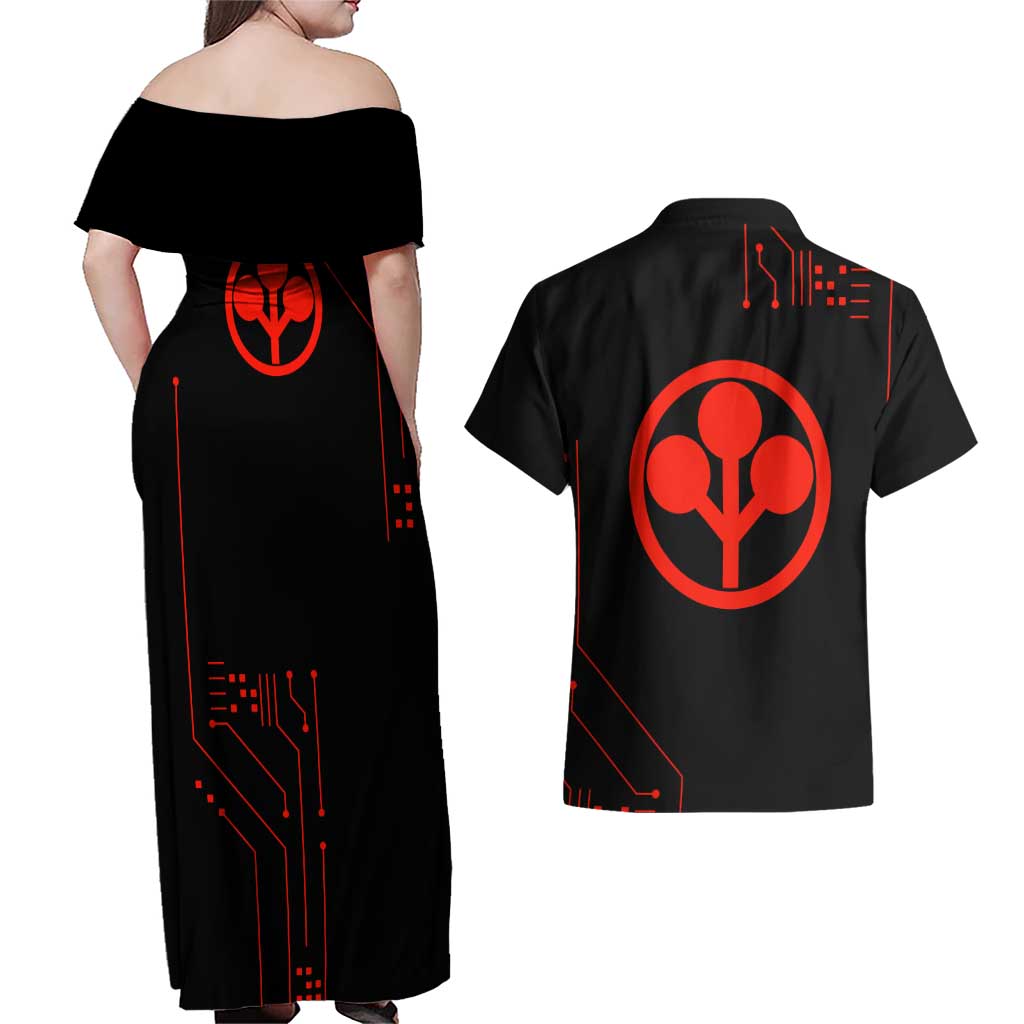 Adam Smasher - Cyberpunk Edgerunners Couples Matching Off Shoulder Maxi Dress and Hawaiian Shirt Anime Style