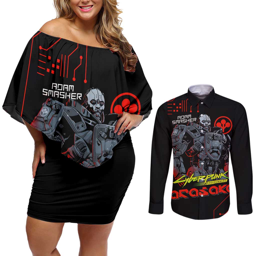 Adam Smasher - Cyberpunk Edgerunners Couples Matching Off Shoulder Short Dress and Long Sleeve Button Shirt Anime Style