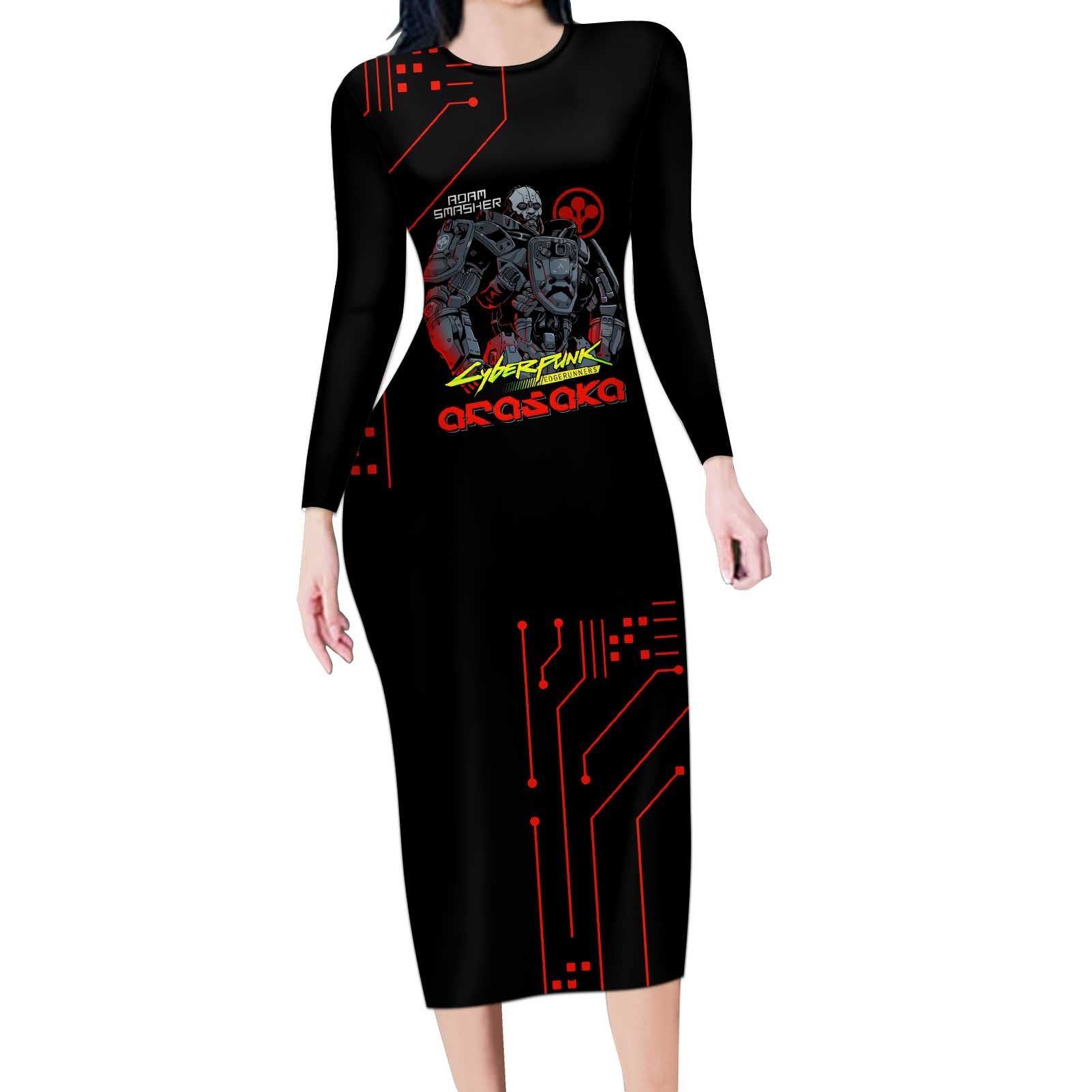 Adam Smasher - Cyberpunk Edgerunners Long Sleeve Bodycon Dress Anime Style
