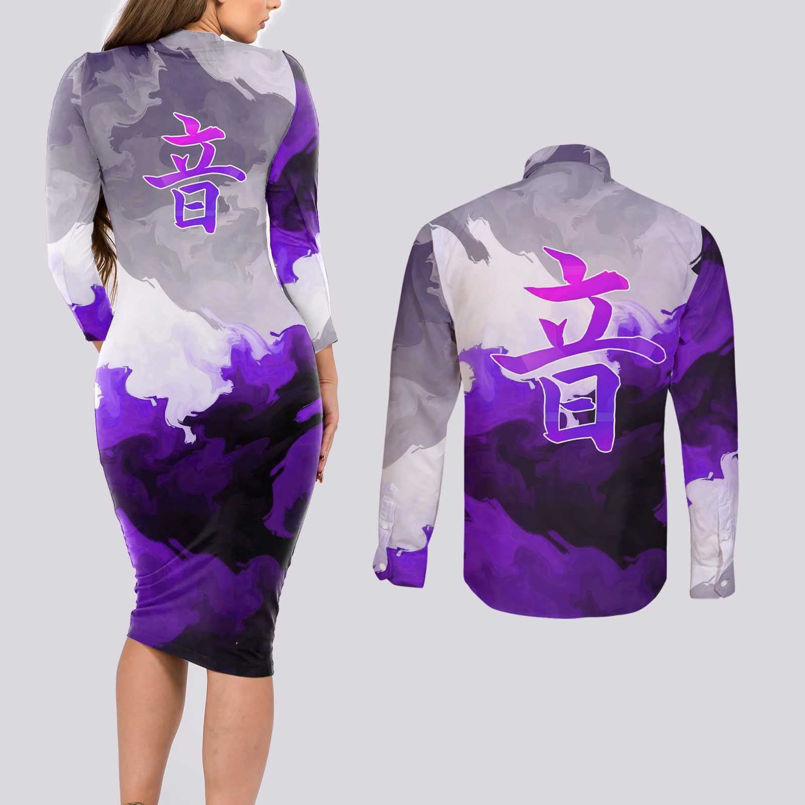 Tengen Uzui - Demon Slayer Couples Matching Long Sleeve Bodycon Dress and Long Sleeve Button Shirt Anime Style