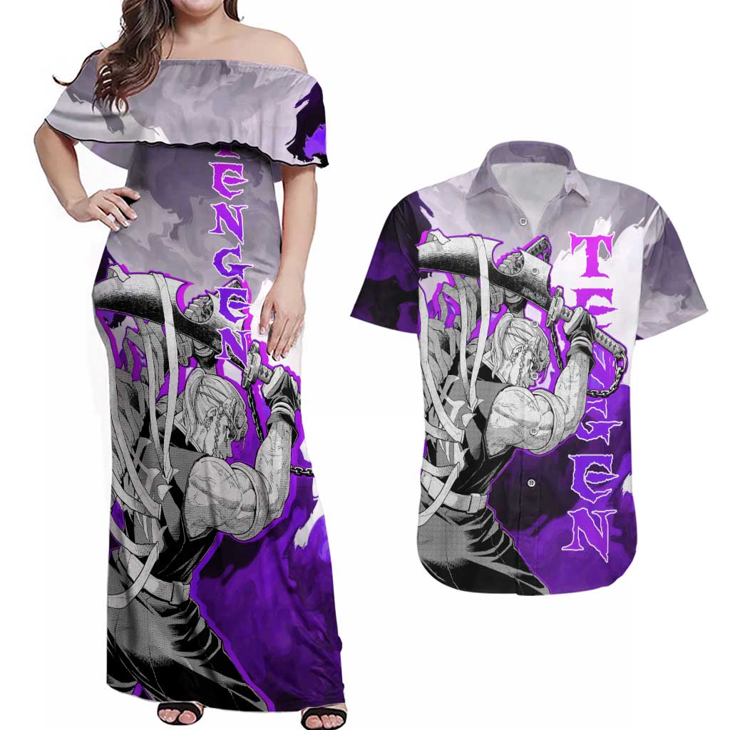 Tengen Uzui - Demon Slayer Couples Matching Off Shoulder Maxi Dress and Hawaiian Shirt Anime Style