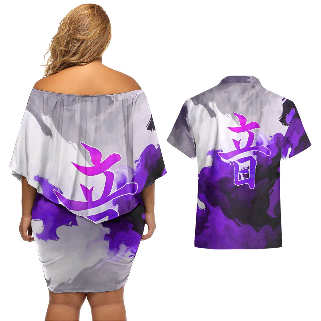 Tengen Uzui - Demon Slayer Couples Matching Off Shoulder Short Dress and Hawaiian Shirt Anime Style