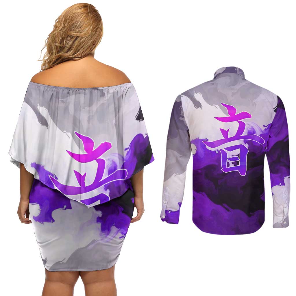 Tengen Uzui - Demon Slayer Couples Matching Off Shoulder Short Dress and Long Sleeve Button Shirt Anime Style