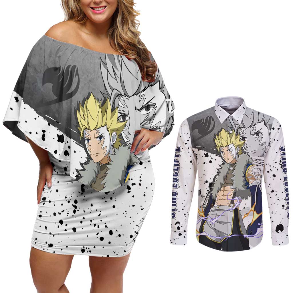 Sabertooth Sting Eucliffe - Fairy Tail Couples Matching Off Shoulder Short Dress and Long Sleeve Button Shirt Anime Style