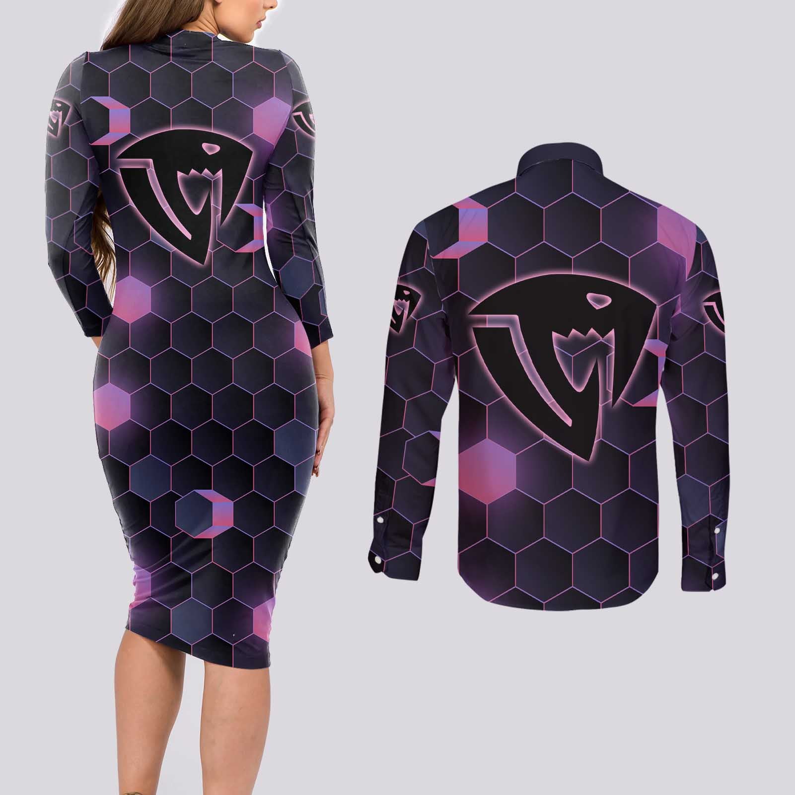 Sabertooth Frosch - Fairy Tail Couples Matching Long Sleeve Bodycon Dress and Long Sleeve Button Shirt Anime Style